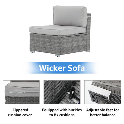 Set di divani componibili imbottiti da esterno in vimini/acciaio da 7 pezzi