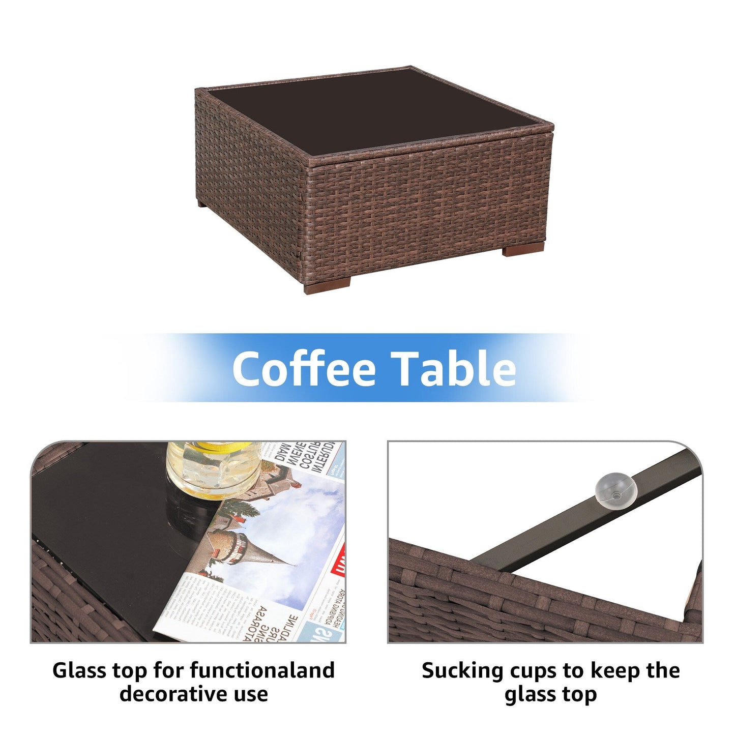 Set di divani componibili imbottiti da esterno in vimini/acciaio da 7 pezzi