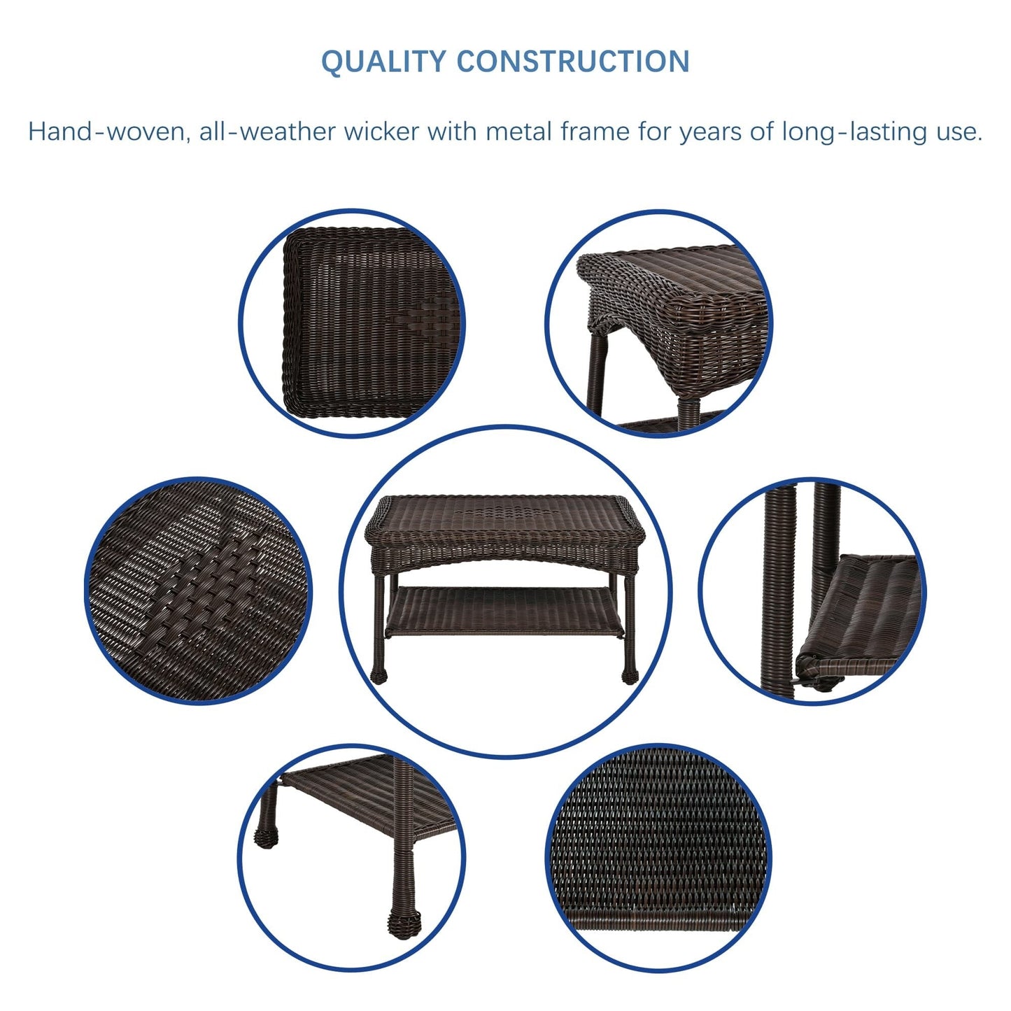 Set da conversazione in vimini da 4 pezzi per patio