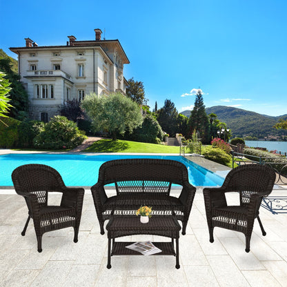 Set da conversazione in vimini da 4 pezzi per patio