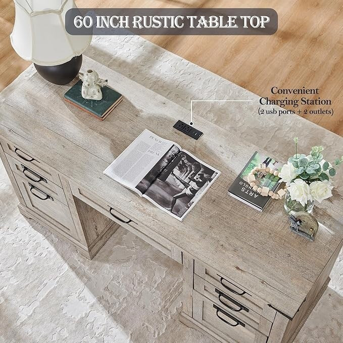 Scrivania direzionale da fattoria da 60 pollici, scrivania in legno per ufficio domestico, scrivania per computer