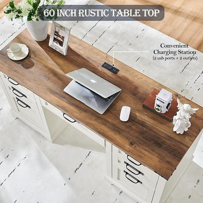 Scrivania direzionale da fattoria da 60 pollici, scrivania in legno per ufficio domestico, scrivania per computer