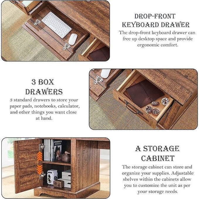 Scrivania direzionale da fattoria da 60 pollici, scrivania in legno per ufficio domestico, scrivania per computer