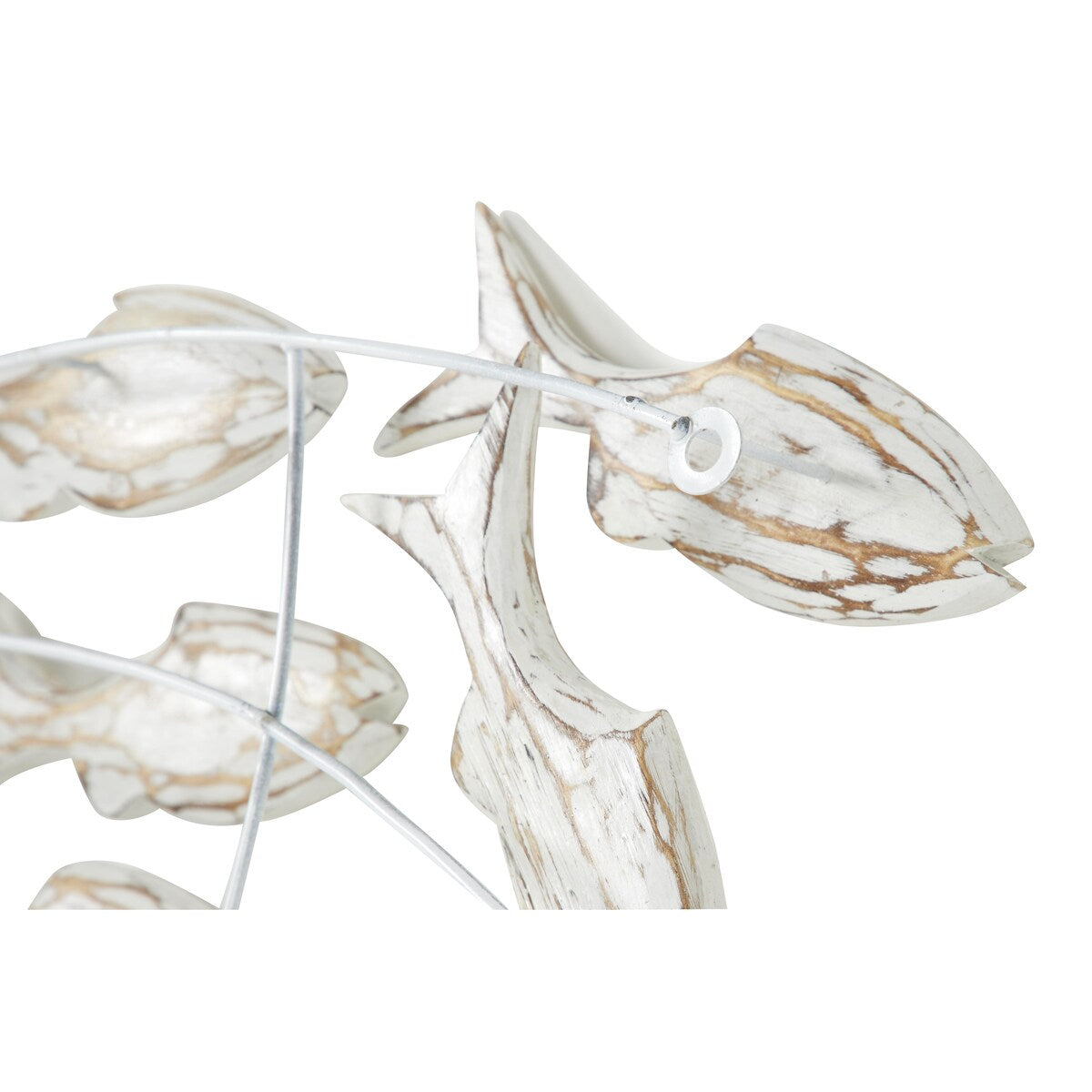 Decorazione murale per la casa a forma di pesce in legno fatto a mano con effetto anticato marrone - Bianco - Roche River Decor