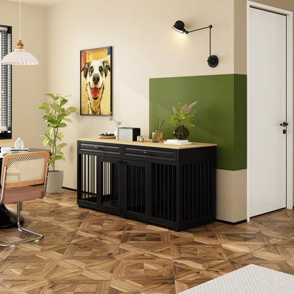 Cuccia per cani in legno con due cassetti e divisorio