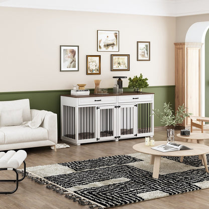 Cuccia per cani in legno con due cassetti e divisorio