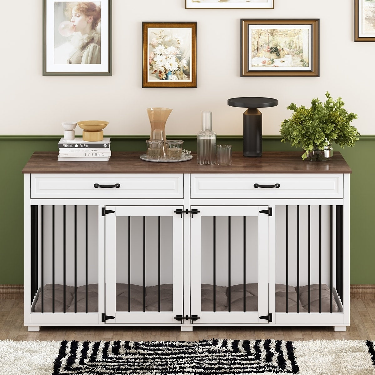 Cuccia per cani in legno con due cassetti e divisorio