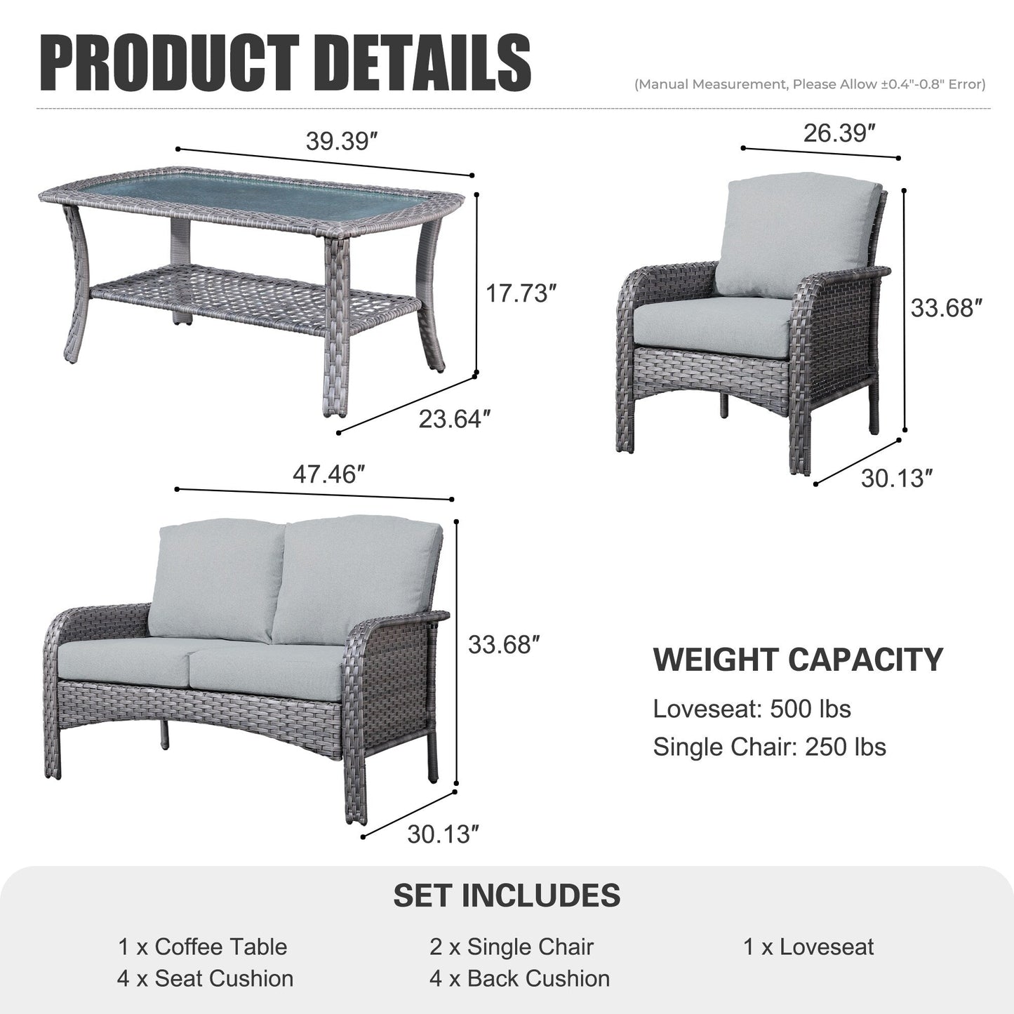 Set da conversazione per esterni XIZZI da 4 pezzi con tavolo