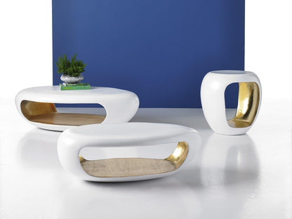 Tavolino Grotto Bianco Perla e Foglia Oro