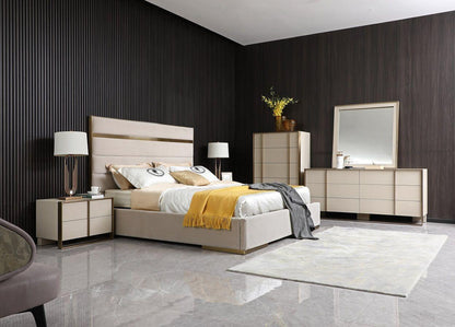 Comodino Lynus Beige Shagreen in pelle vegana e ottone spazzolato
