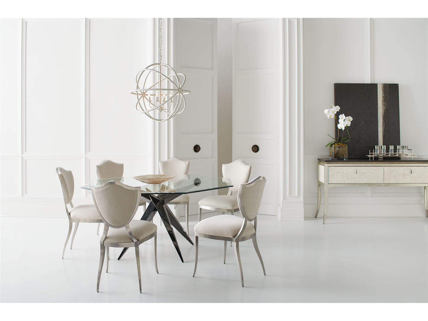 Sedia da pranzo Babs Shield Me in cromo leggermente spazzolato